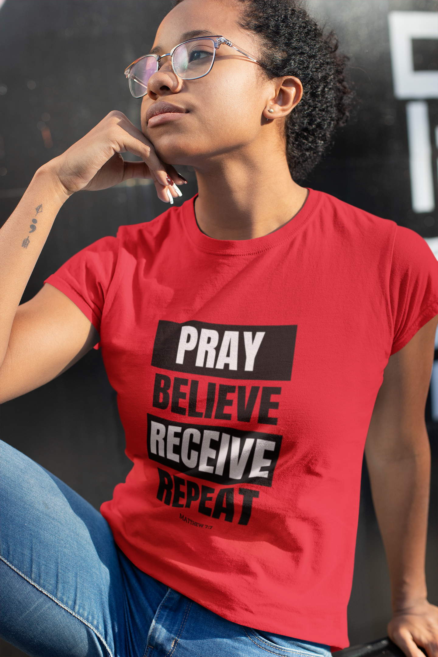 Womens " Pray, Believe, Receive" Crewneck T-shirt